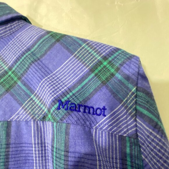 Marmot Woman's Plaid Button-Up Shirt XL in Purple & Green Long Sleeve - Picture 8 of 13